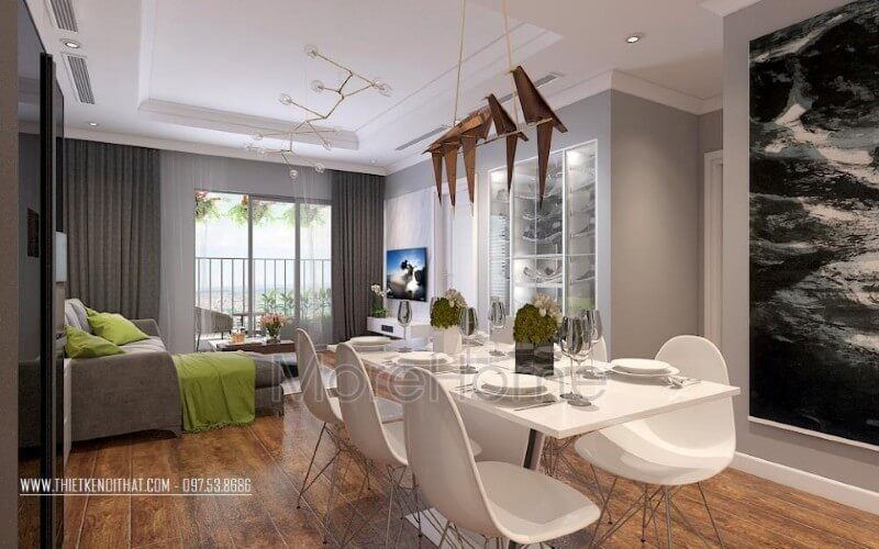 Không gian sinh hoạt chung được liên kết với nội thất phòng ăn hiện đại, giúp tạo ra sự tiện nghi cho gia chủ.